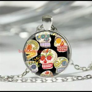 Day of the Dead Cabochon Silver Necklace
